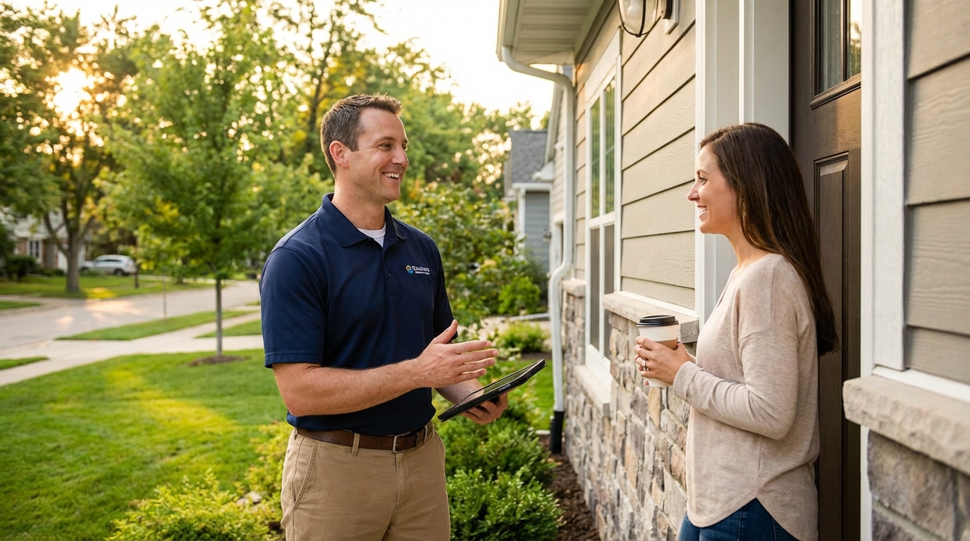 Sales rep at front door